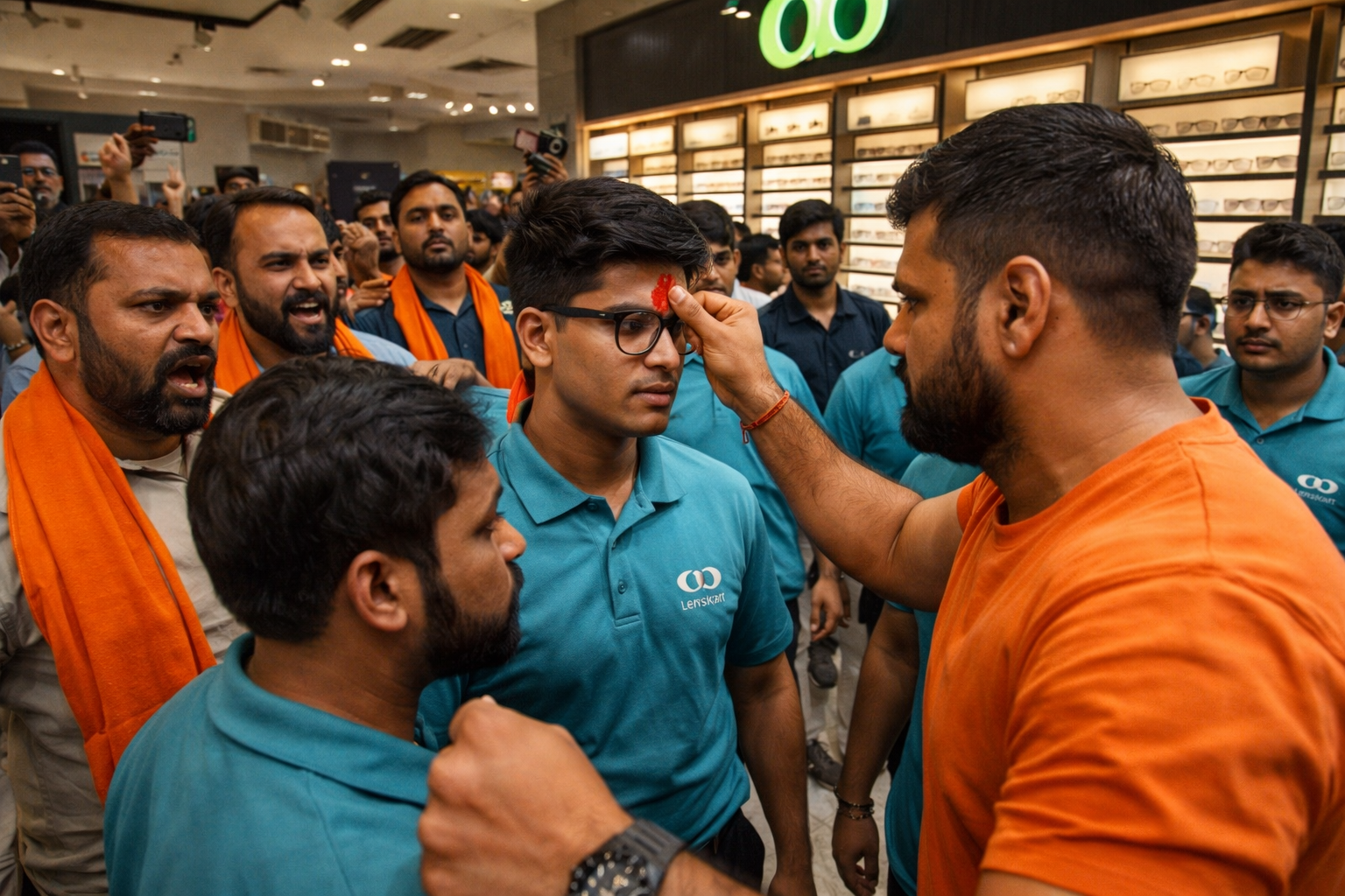 सूरत में Lenskart कंपनी की ड्रेस कोड पर बजरंग दल का बवाल, स्टोर में घुसकर कर्मचारियों के माथे पर लगाया तिलक