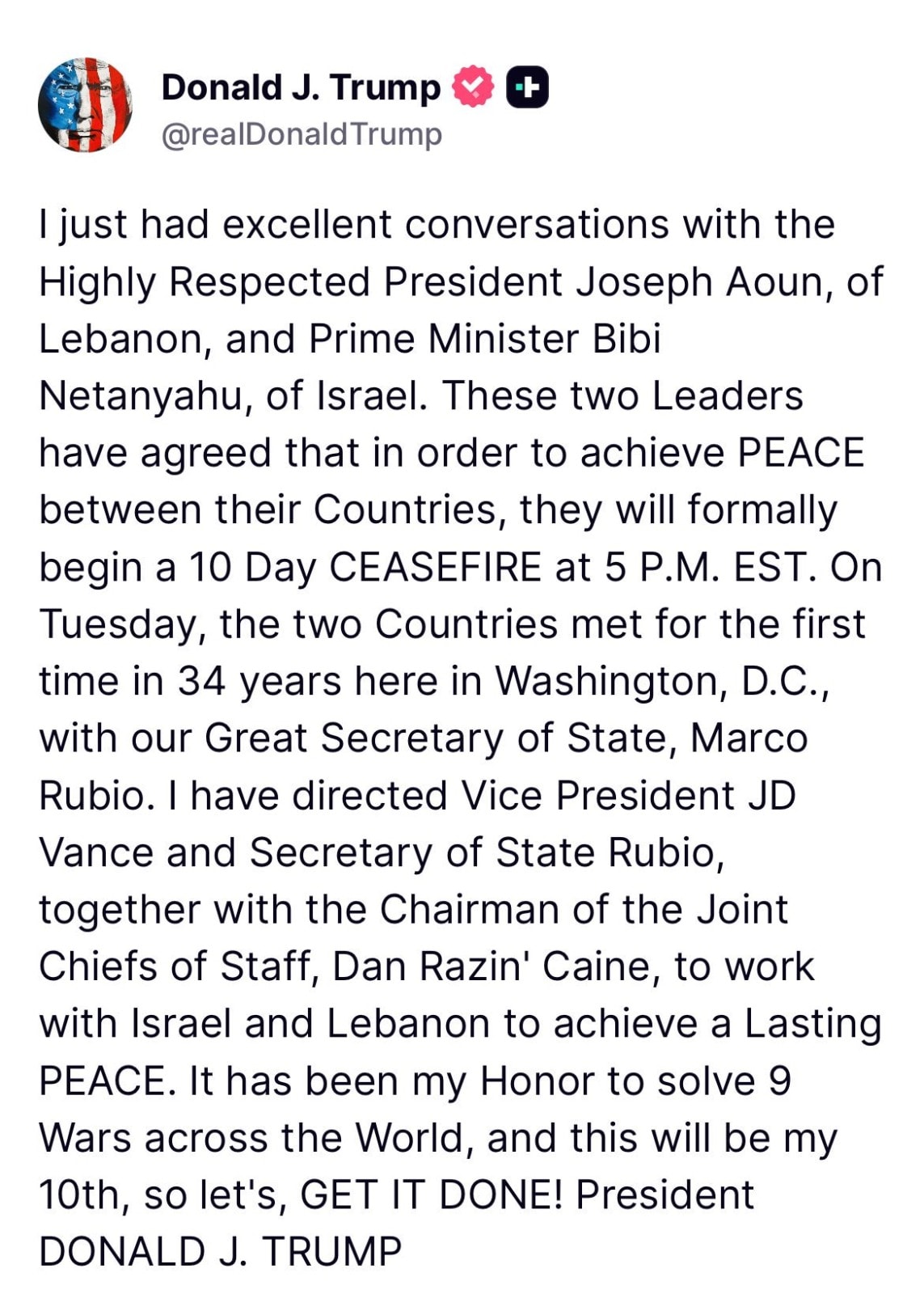 इजरायल-लेबनान के बीच सीजफायर, ट्रंप ने ट्रूथ सोशल पोस्ट में दी जानकारी. इजरायल-लेबनान के बीच सीजफायर, ट्रंप ने ट्रूथ सोशल पोस्ट में दी जानकारी.