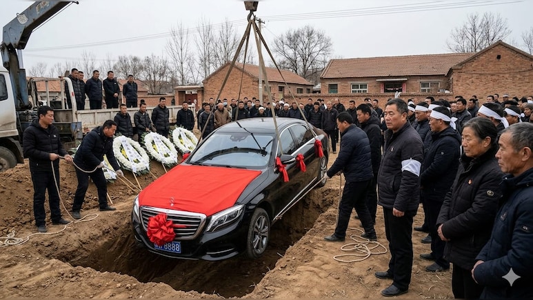 परलोक में मर्सिडीज की सवारी! बाप की मय्यत पर बेटों ने जमीन में गाड़ दी डेढ़ करोड़ की लग्जरी कार