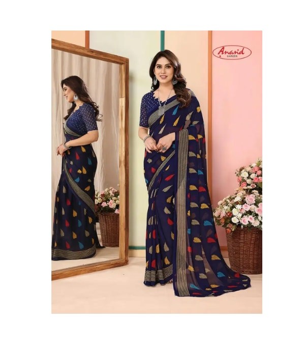 Click here to buy: Anand Sarees Printed Bollywood Georgette Saree with Unstitched Blouse