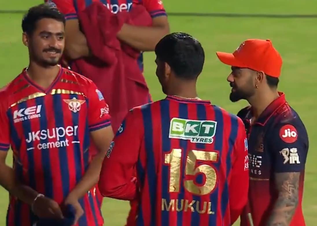 LSG's Rs 1 Crore Star Tries To Touch Kohli's Feet. RCB Star's Reaction Viral