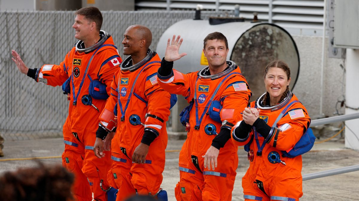 Reid Wiseman, Victor Glover, Christina Koch and Jeremy Hansen ahead of the Artemis II launch.