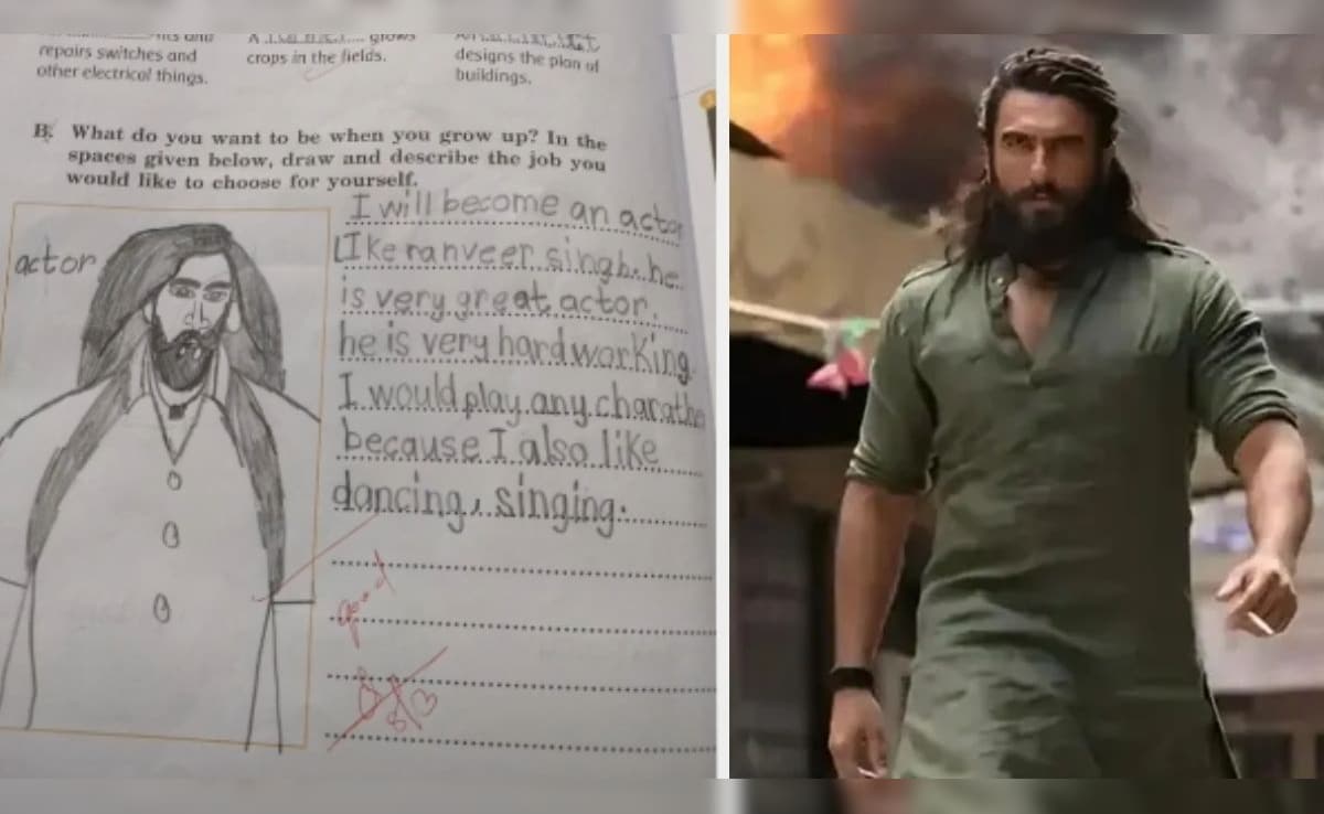 बच्चे ने स्कूल असाइनमेंट में बनाया रणवीर सिंह का धुरंधर 2 लुक वाला स्केच, इंटरनेट पर हुआ वायरल