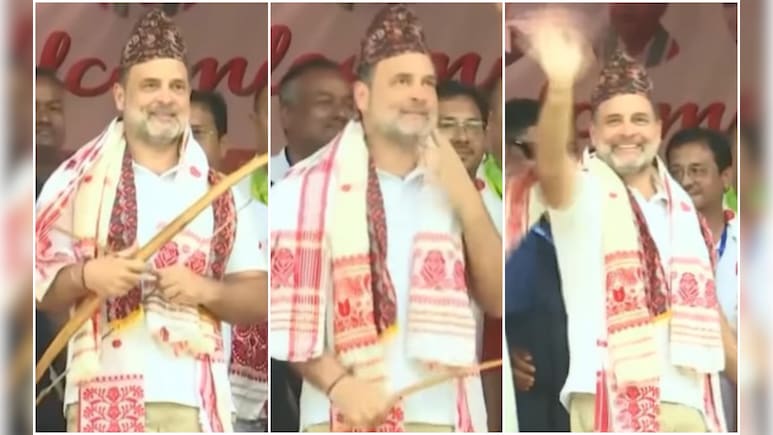 असम चुनाव: कमान से छूटा तीर और राहुल गांधी का अनोखा रिएक्&zwj;शन हो गया वायरल, देखें वीडियो