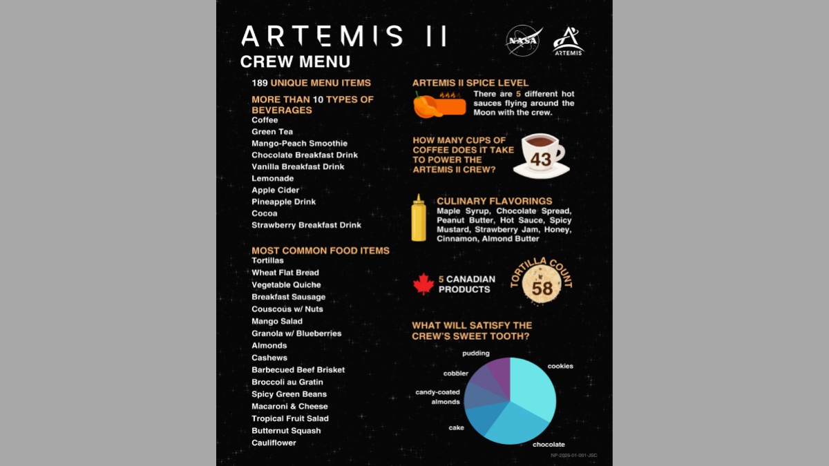 Artemis II के लिए तैयार किया गया फूड मेन्यू