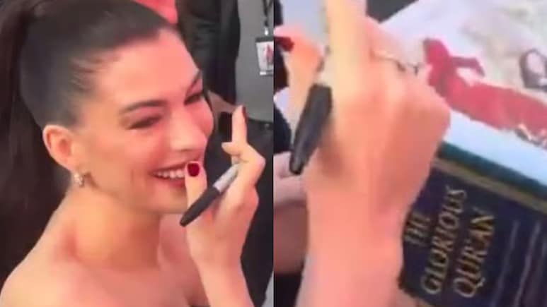 Fan Gifts Anne Hathaway Quran At <i>Devil Wears Prada 2</i> London Event After "Inshallah" Remark, Her Reaction Goes Viral
