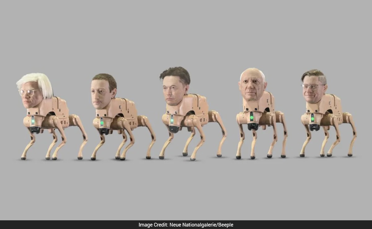Robot Dogs Wearing Musk, Zuckerberg Masks 'Poop' Printed Images In Berlin Museum
