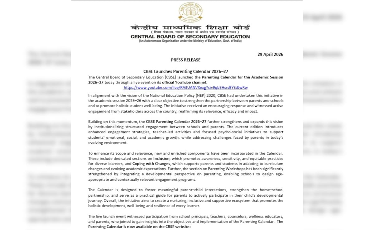 CBSE Launches Parenting Calendar 2026-27 To Boost Parent-School Engagement
