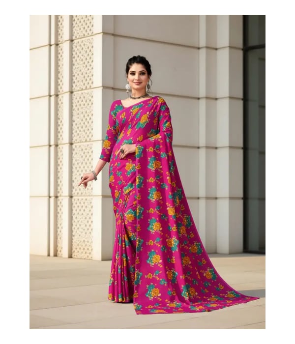 Click here to buy: maayro Printed Daily Wear Georgette Saree (Pink)
