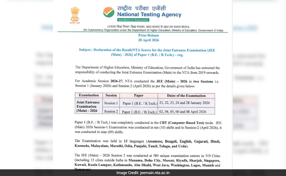 JEE Main 2026 Results Out: Check Key Highlights And Toppers List