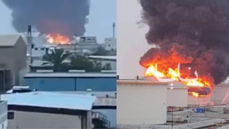 बहरीन में बापको तेल रिफाइनरी में मिसाइल हमले के बाद लगी भीषण आग