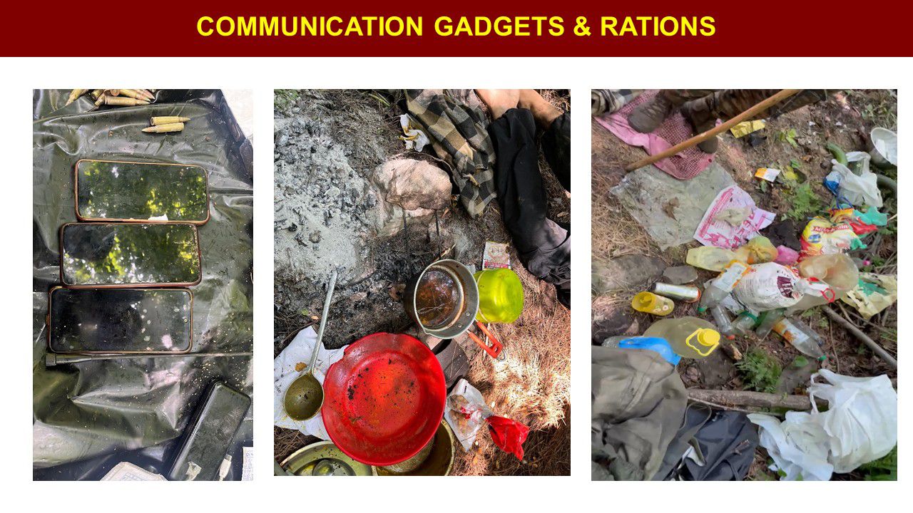 दाछीगाम के जंगल में छिपे आतंकियों के मोबाइल व राशन के सामान.