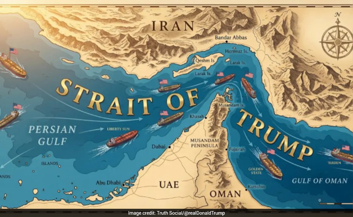 Trump Shares Map Renaming Hormuz As 'Strait Of Trump' Amid Naval Blockade
