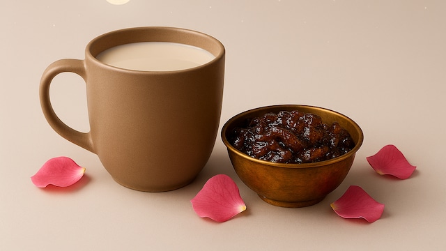 Milk with gulkand can offer benefits of relieving acidity at night
