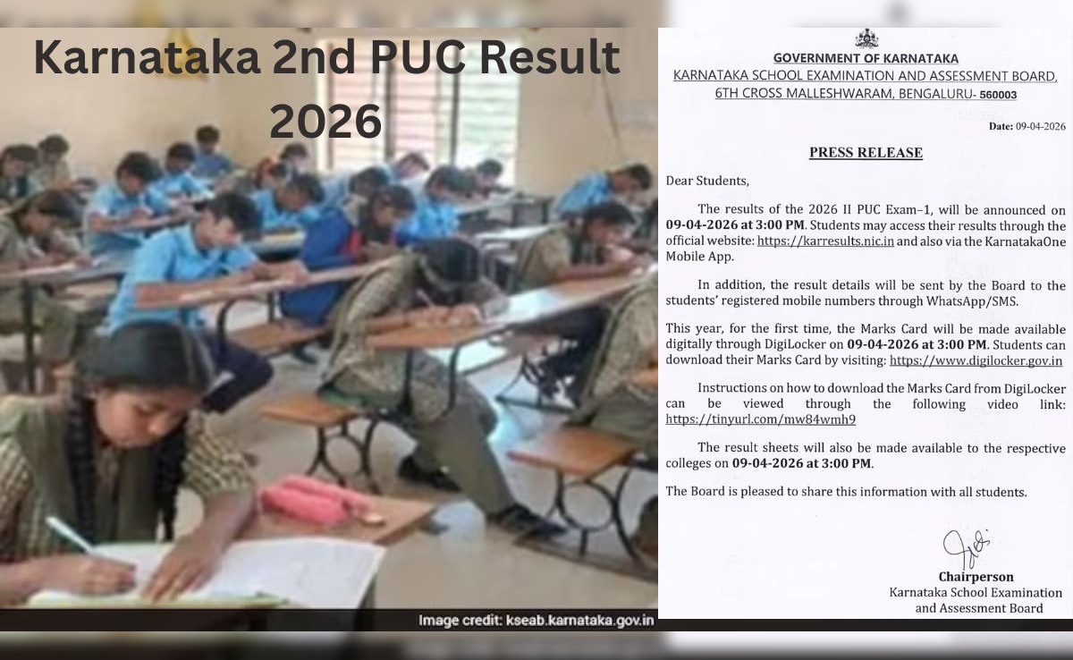Karnataka 2nd PUC Result 2026 To Be Out On April 9 At 3 PM, Here's How To Check