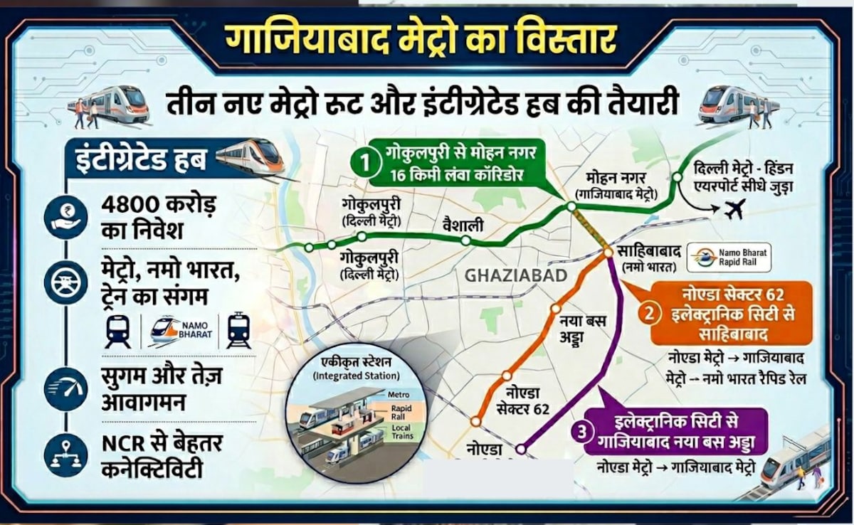 वैशाली, मोहन नगर और इंदिरापुरम तक... गाजियाबाद मेट्रो के 3 नए रूट, नोएडा सेक्टर 62 से सीधे जुड़ेगा शहर