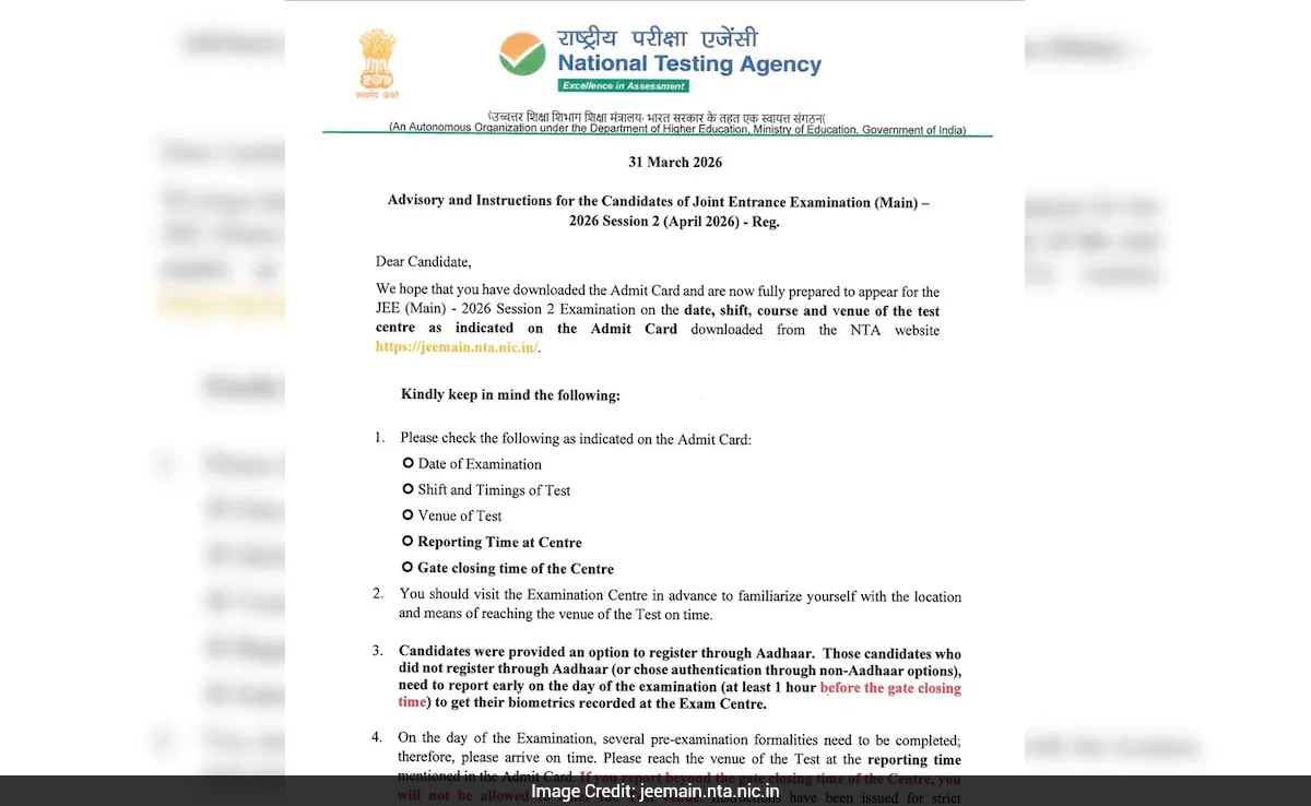 JEE Main 2026 Session 2 Starts Tomorrow; NTA-Issued Exam-Day Guidelines For Candidates