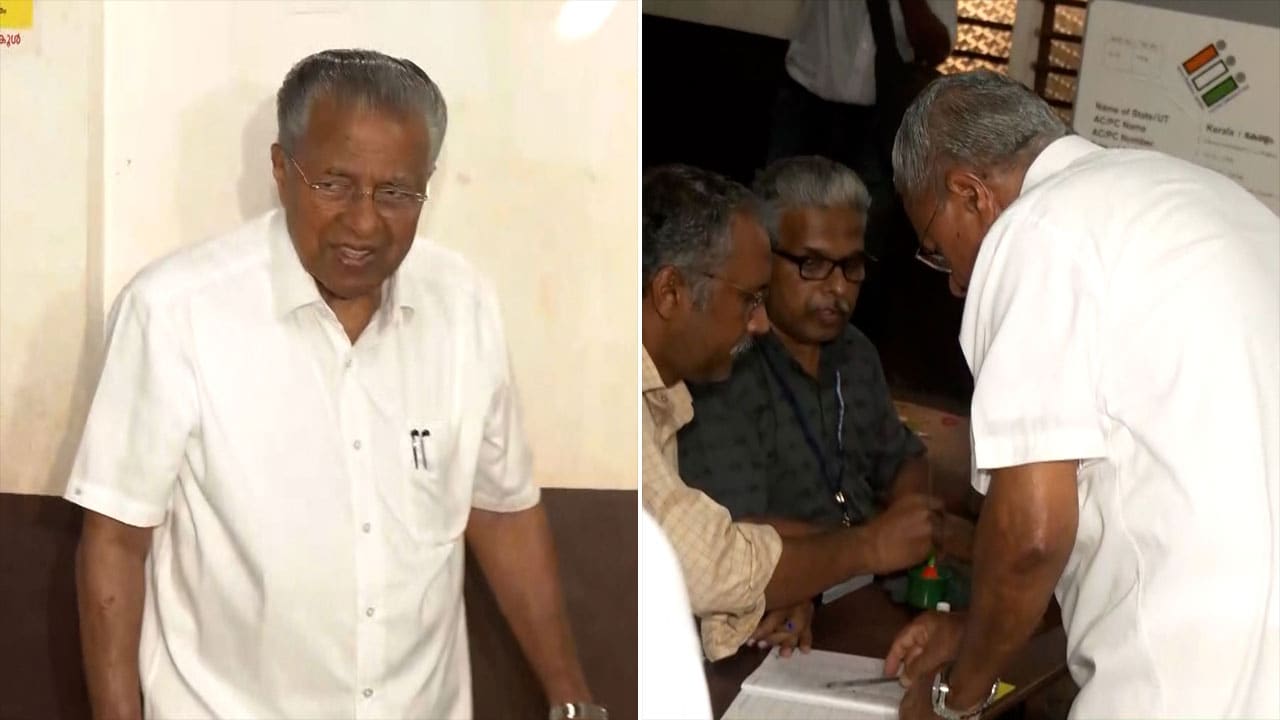 Keralam CM Pinarayi Vijayan Casts His Vote For Assembly Polls In Kannur