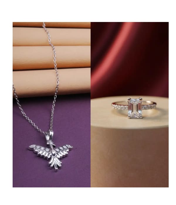 Click here to buy: BOGHRA SALES Silver, Alloy Jewel Set (Silver, White)