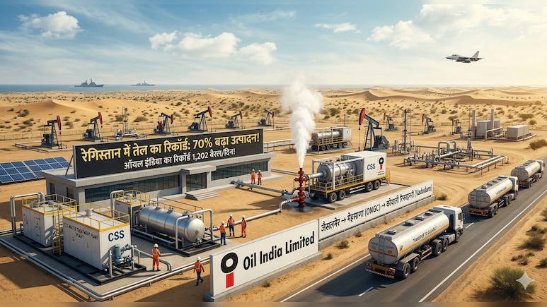 रेगिस्&zwj;तान से निकला 'काला सोना', &nbsp;तेल के 13 नए कुएं! राजस्&zwj;थान से आई गुड न्&zwj;यूज, 70% क्रूड प्रोडक्&zwj;शन बढ़ा, फॉर्मूला क्&zwj;या है?