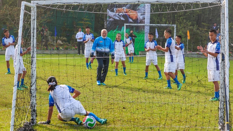 Pics: PM Modi Plays Football With "Young Friends" In Gangtok