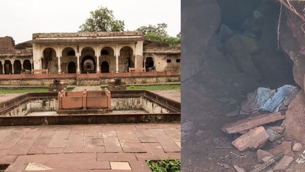 किले में मंदिर के पास खोदी सुरंग