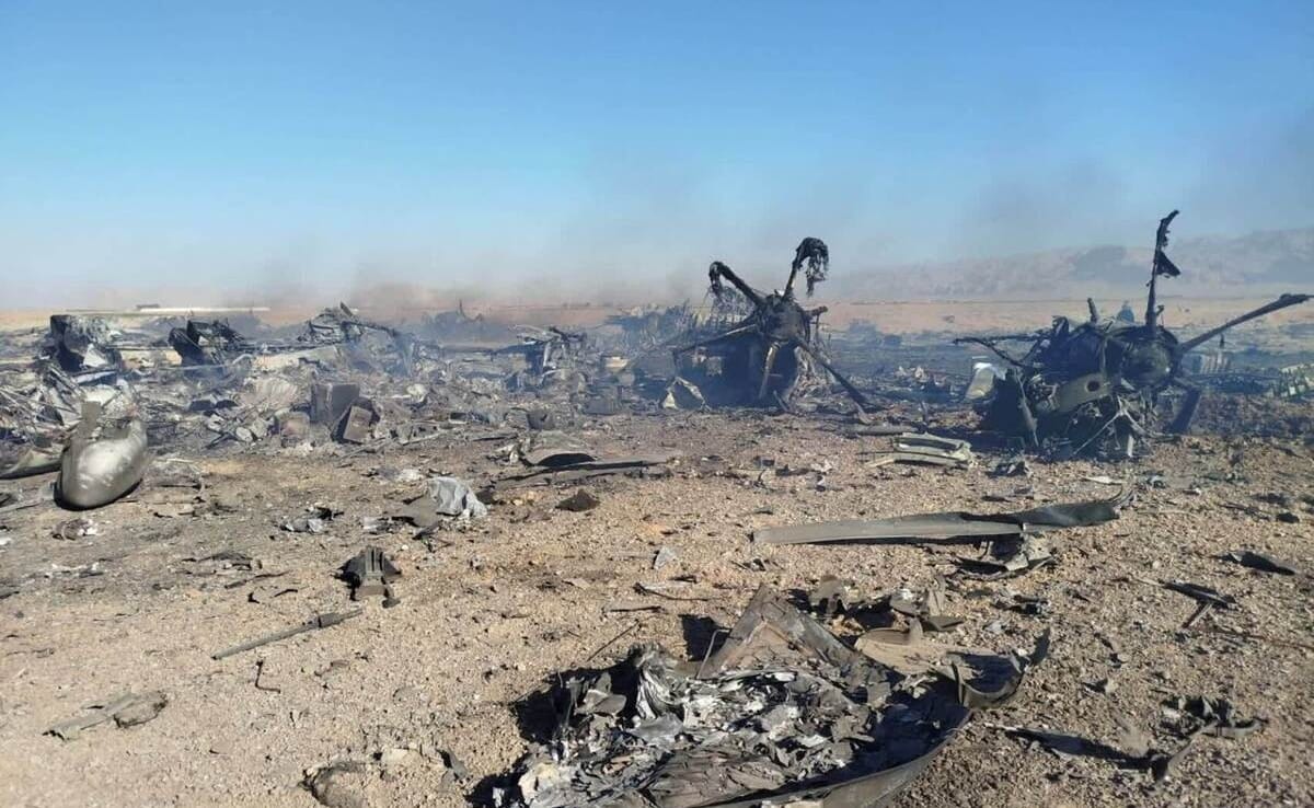 A still image purporting to show US aircraft destroyed during the mission to find a stranded airman in Iran