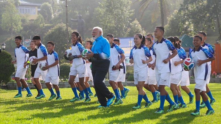 PM Narendra Modi Plays Football With Kids In Gangtok Ahead Of Rs 4,000 Crore Projects Launch | Photos