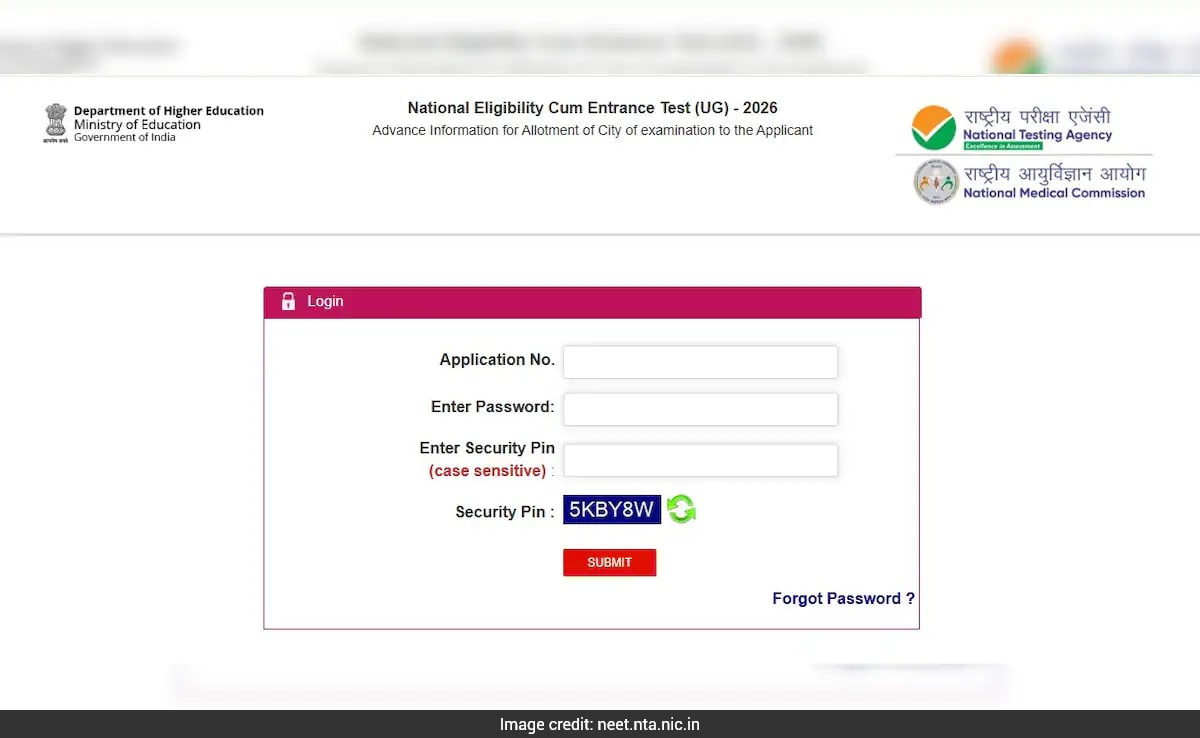 NEET UG 2026 Exam: City Slip Released, Download Link, Admit Card Details Here