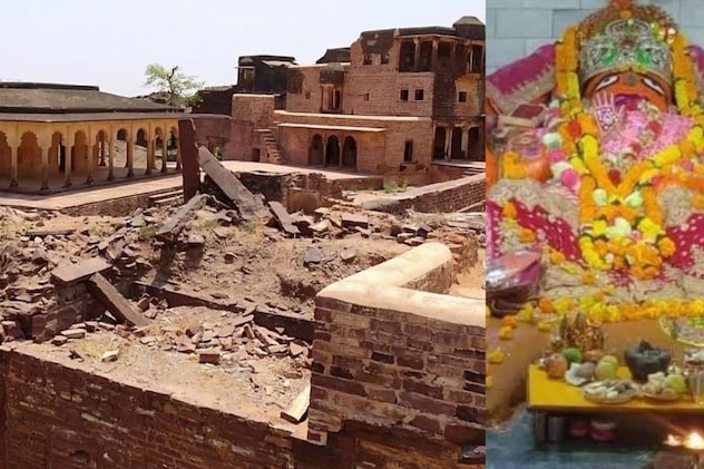 किला और मंदिर में देवी की प्रतिमा.