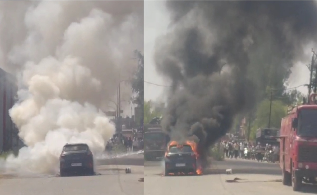 Burning Car: भिंड में चलती कार बनी आग का गोला, शीशा तोड़कर चालक ने बचाई जान