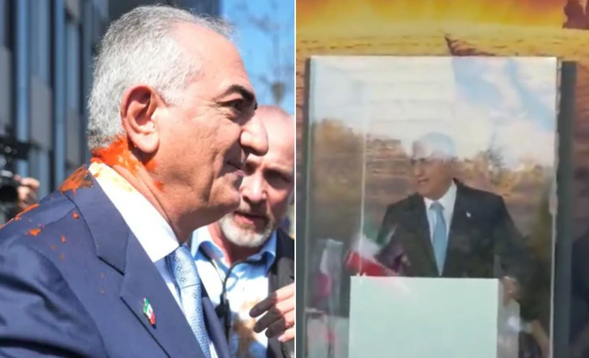 रेड लिक्विड अटैक के बाद बुलेट प्रूफ केबिन से संबोधित करते दिखे ईरान के पूर्व शहजादे रजा पहलवी