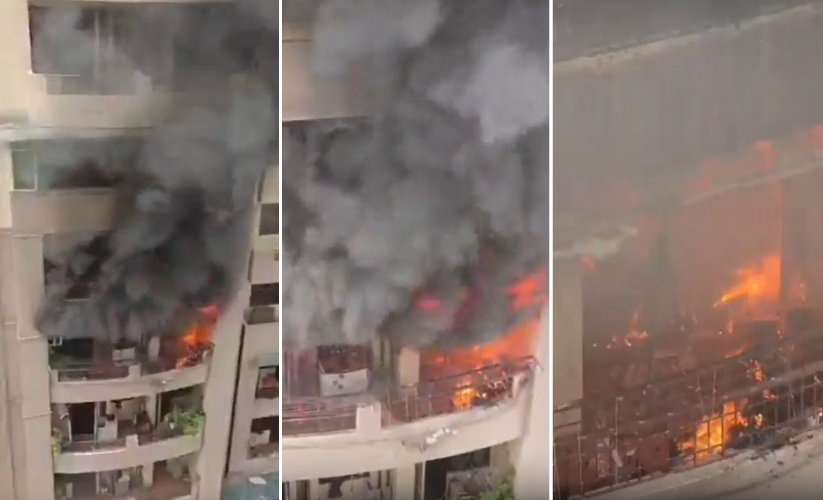 गाजियाबाद की हाईराइज अपार्टमेंट के फ्लैट में लगी भीषण आग, धू-धू कर जला सारा सामान, VIDEO
