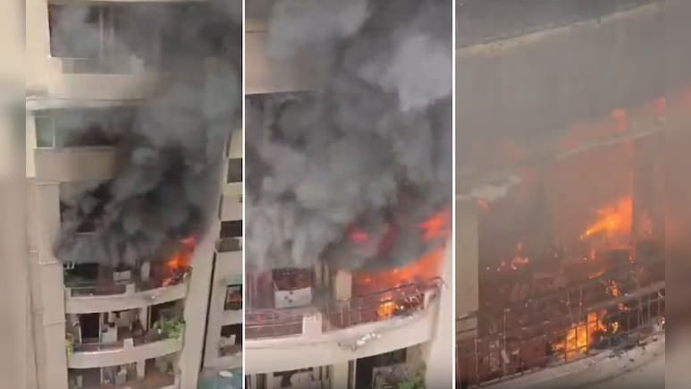 गाजियाबाद की हाईराइज अपार्टमेंट के फ्लैट में लगी भीषण आग, धू-धू कर जला सारा सामान, VIDEO