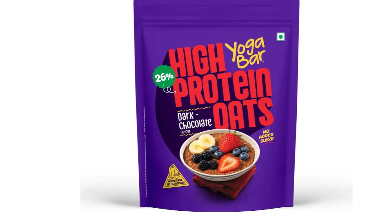 Click to buy Yogabar High Protein Oats Choco Almond|20g Protein with Probiotics&Omega-3 Pouch