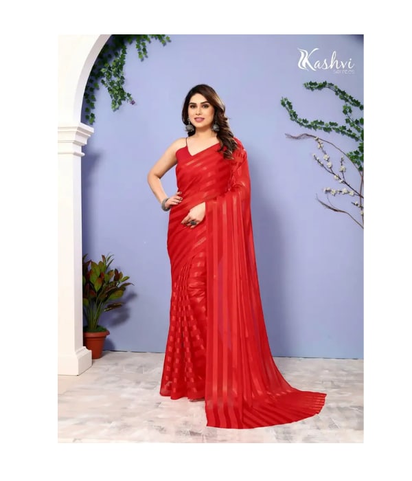 Click here to buy: Kashvi Sarees Embellished, Striped, Self Design Bollywood Satin Saree