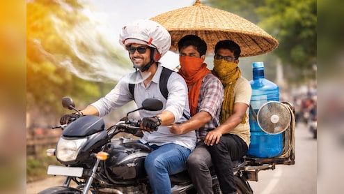 गर्मी से बचने का देसी जुगाड़! न हेलमेट की टेंशन, न हाथ जलने का डर