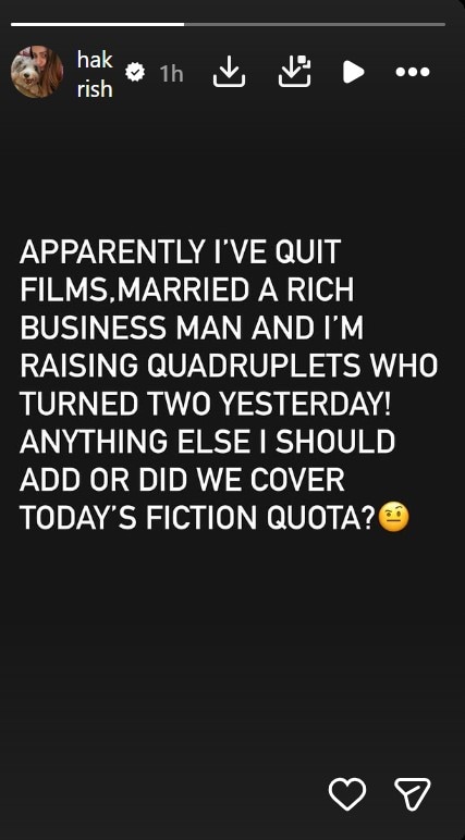 Screenshot of Trishas Instagram Story.