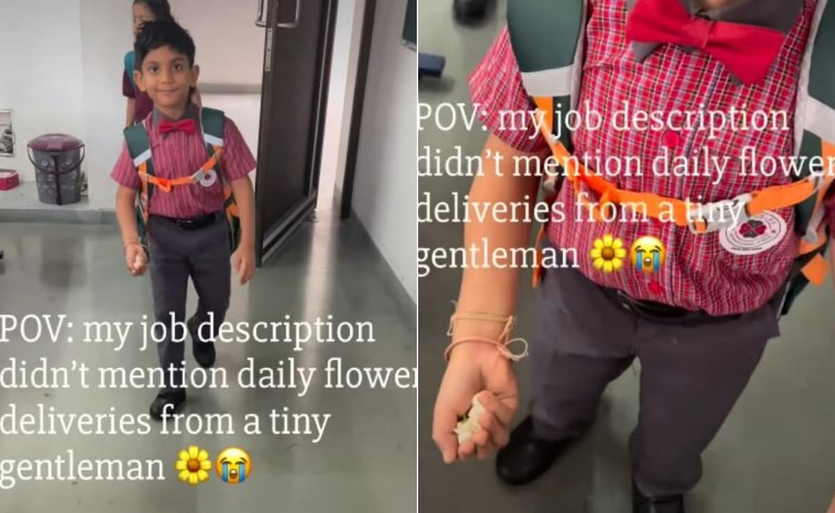 भारी बैग के बावजूद नहीं भूलता टीचर को फूल देना! नन्हे बच्चे की आदत ने किया भावुक, Video ने जीता लोगों का दिल