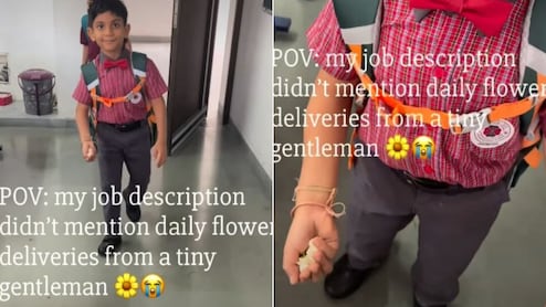 भारी बैग के बावजूद नहीं भूलता टीचर को फूल देना! नन्हे बच्चे की आदत ने किया भावुक, Video ने जीता लोगों का दिल