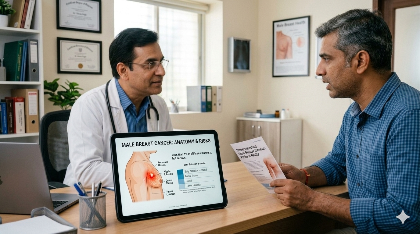 The symptoms of male breast cancer can be subtle, but they should never be dismissed