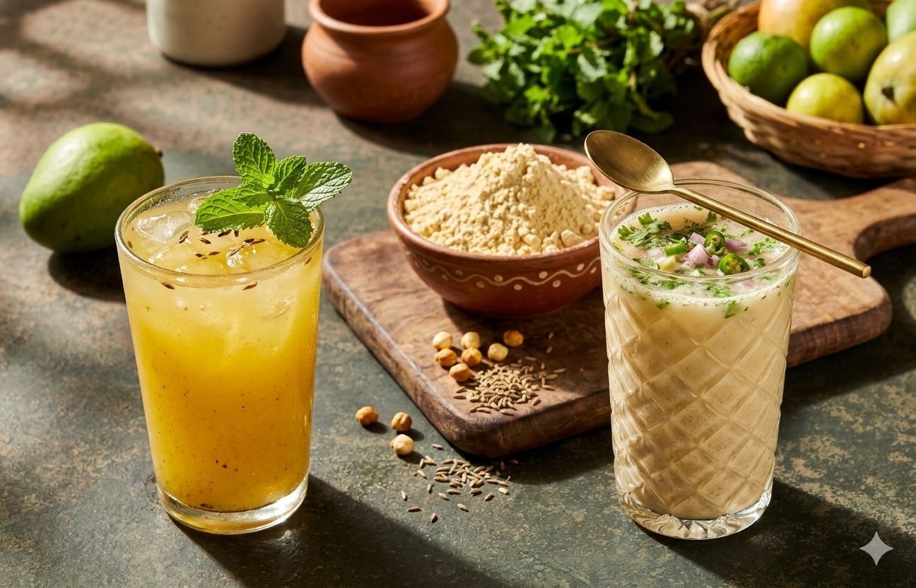 Aam panna and sattu sharbat are summer hydrating drinks that have health benefits