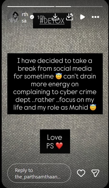 Screenshot of Parth Samthaans Instagram Story.