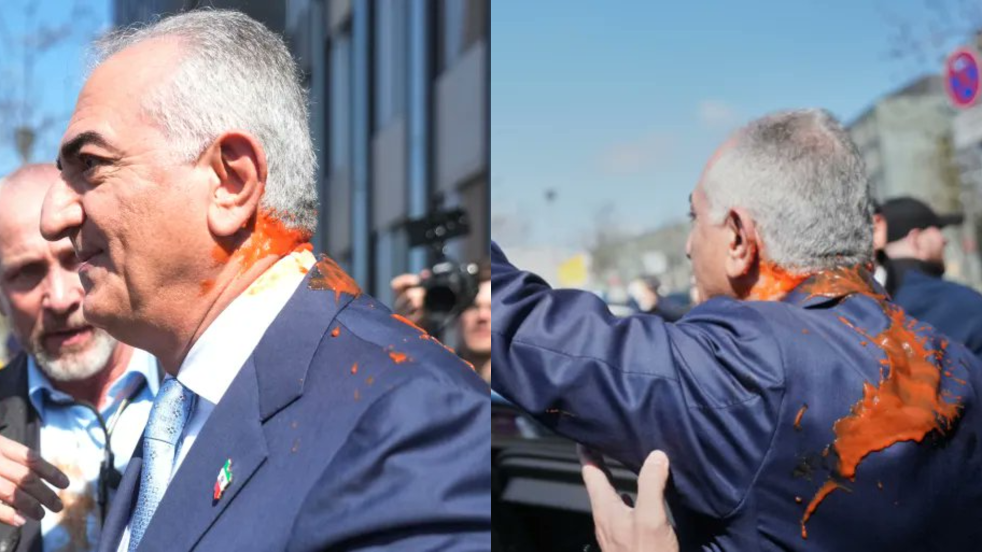 On Camera, 'Red Liquid' Thrown On Iran's Exiled Prince Reza Pahlavi In Berlin