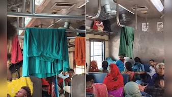 चलती ट्रेन के अंदर 'धोबी घाट'...पैसेंजर्स के सिर के ऊपर रेलिंग पर लटकते दिखे पेटीकोट