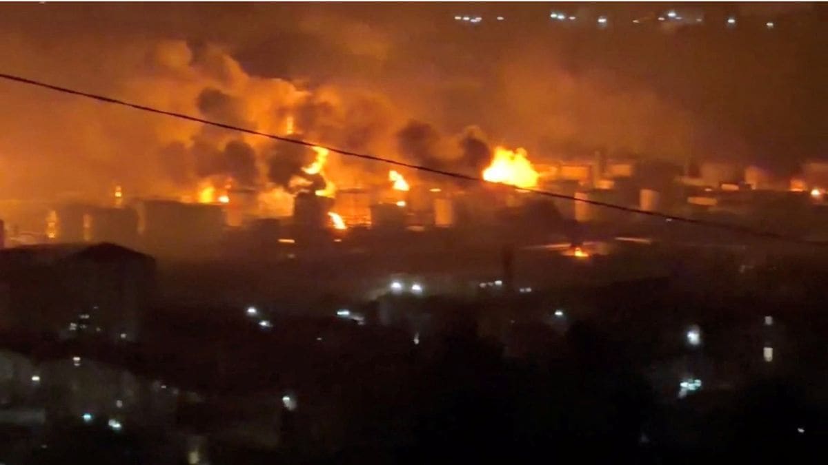 Tuapse oil refinery on fire.