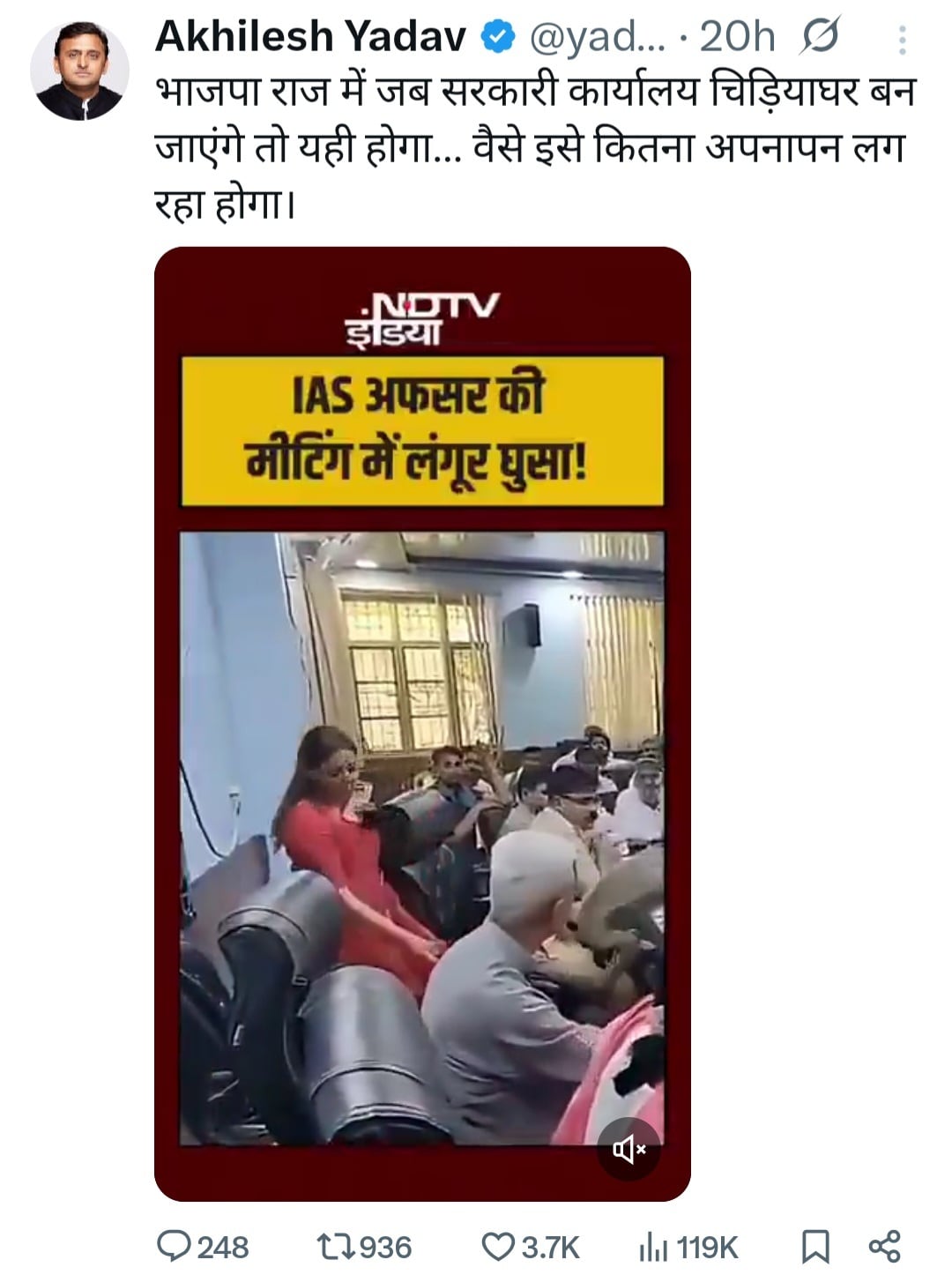 Langur Sits on Baghpat DM Chair During Kisan Diwas Meeting