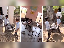 शिक्षा व्यवस्था की शर्मनाक तस्वीर! क्लासरूम में सो रहे टीचर, बाहर मिड-डे मील के बर्तन ढोते बच्चे