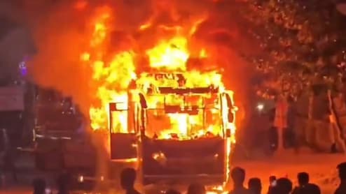 Watch: AC Sleeper Bus Catches Fire In Hyderabad's KPHB Area, Passengers Escape