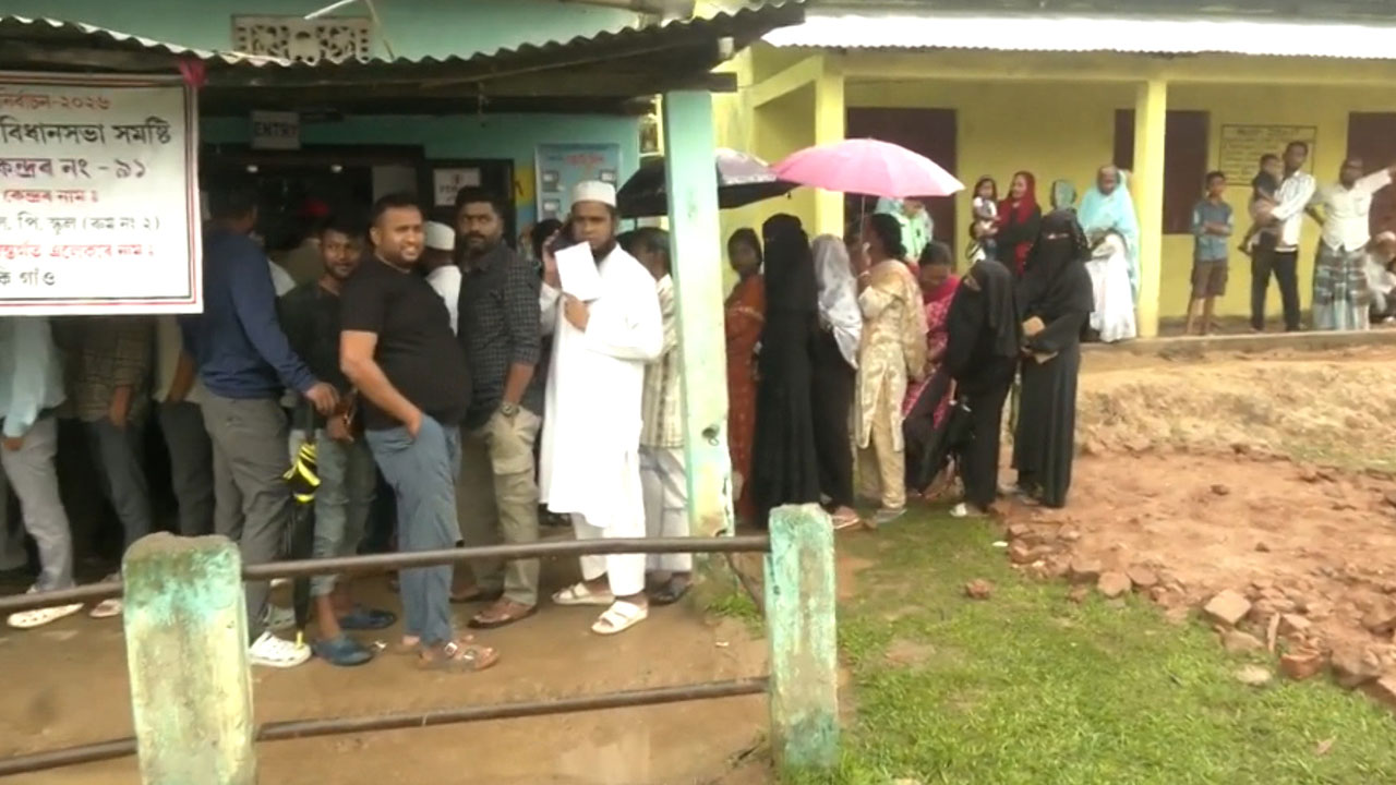 Long Queues In Binnakandi Despite Rain On Assam Poll Day
